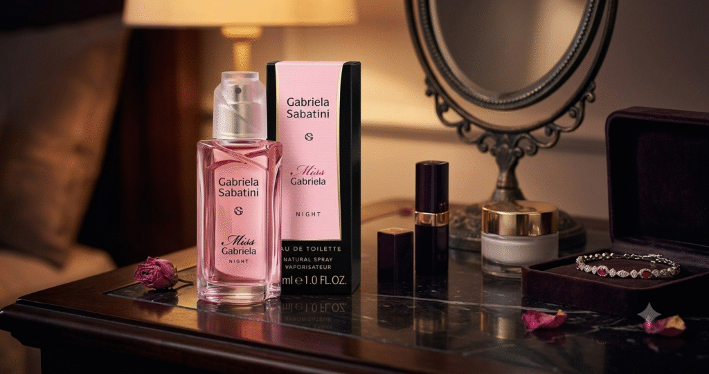 A vibrant and elegant scene showcasing a collection of perfume bottles, specifically focusing on Gabriela Sabatini Rosa. In the foreground, a delicate, intricately designed pink perfume bottle captures the light, glistening with reflections. Surrounding it are smaller bottles, each labeled with user ratings and stars, representing various user reviews, blending with soft, organic shapes in the design. The middle ground features a soft-focus background of blooming roses, their petals gently unfurling, enhancing the fragrant theme. The ambiance is warm and inviting, with soft, diffused lighting creating a sense of luxury and allure. The overall mood is sophisticated and appealing, ideal for showcasing user experiences with the fragrance, inviting viewers to explore further. A vibrant and elegant scene showcasing a collection of perfume bottles, specifically focusing on Gabriela Sabatini Rosa. In the foreground, a delicate, intricately designed pink perfume bottle captures the light, glistening with reflections. Surrounding it are smaller bottles, each labeled with user ratings and stars, representing various user reviews, blending with soft, organic shapes in the design. The middle ground features a soft-focus background of blooming roses, their petals gently unfurling, enhancing the fragrant theme. The ambiance is warm and inviting, with soft, diffused lighting creating a sense of luxury and allure. The overall mood is sophisticated and appealing, ideal for showcasing user experiences with the fragrance, inviting viewers to explore further.