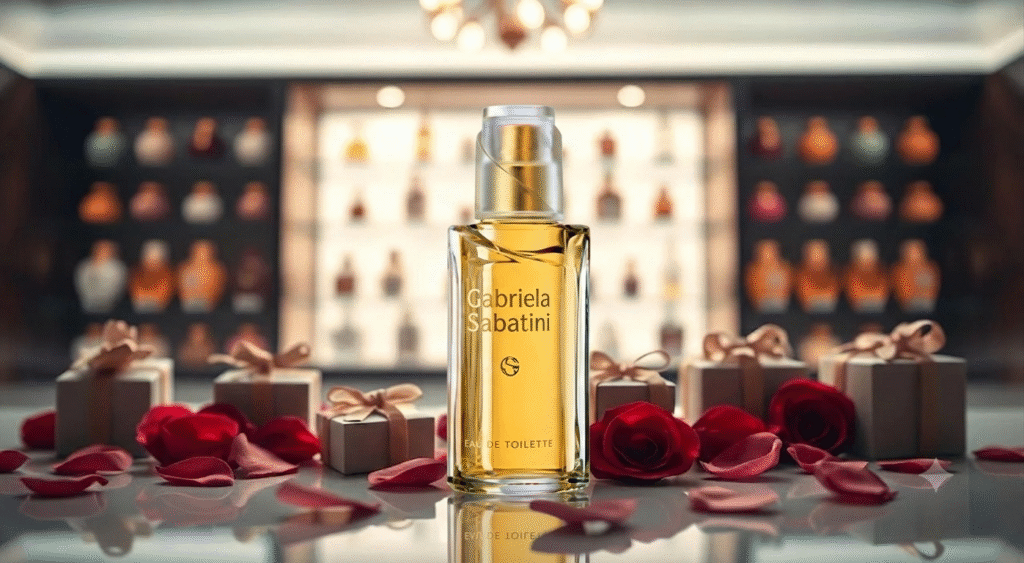 A beautifully arranged display of the Gabriela Sabatini women's perfume bottle, elegantly positioned in the foreground. The bottle, featuring a sleek and curvaceous design, is catching the soft glow of warm lighting, highlighting its vibrant colors and delicate details. In the middle ground, there are subtle hints of fresh flowers and fragrant ingredients, symbolizing the perfume's alluring scent profile, with elegant jasmine and soft vanilla notes. The background is softly blurred to create a dreamy atmosphere, with hints of pastel colors that evoke a sense of affordability and charm. The overall mood should be inviting and sophisticated, appealing to budget-conscious shoppers looking for elegance. Use a shallow depth of field to focus on the bottle, ensuring it stands out as the centerpiece of the composition. A beautifully arranged display of the Gabriela Sabatini women's perfume bottle, elegantly positioned in the foreground. The bottle, featuring a sleek and curvaceous design, is catching the soft glow of warm lighting, highlighting its vibrant colors and delicate details. In the middle ground, there are subtle hints of fresh flowers and fragrant ingredients, symbolizing the perfume's alluring scent profile, with elegant jasmine and soft vanilla notes. The background is softly blurred to create a dreamy atmosphere, with hints of pastel colors that evoke a sense of affordability and charm. The overall mood should be inviting and sophisticated, appealing to budget-conscious shoppers looking for elegance. Use a shallow depth of field to focus on the bottle, ensuring it stands out as the centerpiece of the composition.